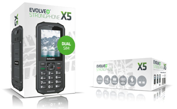 EVOLVEO StrongPhone X5, vodotěsný odolný Dual SIM telefon, černo-šedá