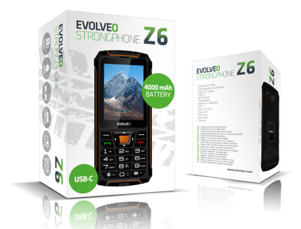 EVOLVEO StrongPhone Z6, vodotěsný odolný Dual SIM telefon, černo-oranžová