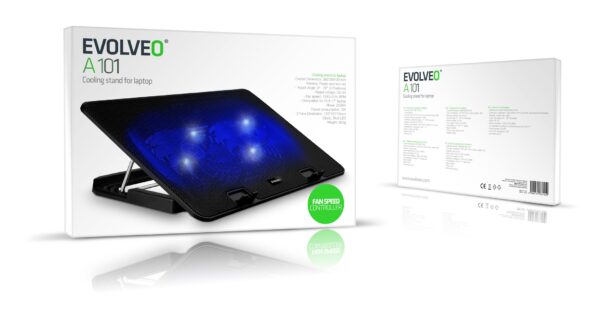 EVOLVEO A101, chladící podložka pro notebook, 2x ventilátor, modré podsvícení