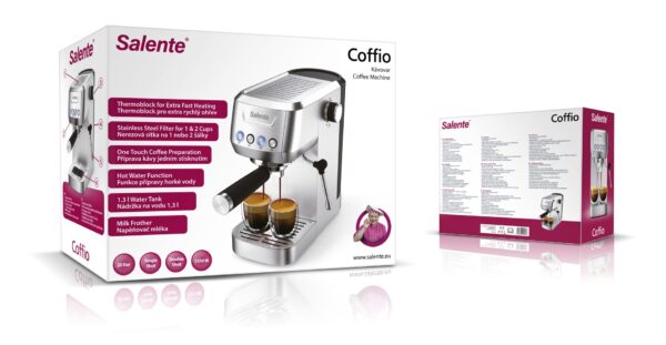 Salente Coffio, pákový kávovar, nerez
