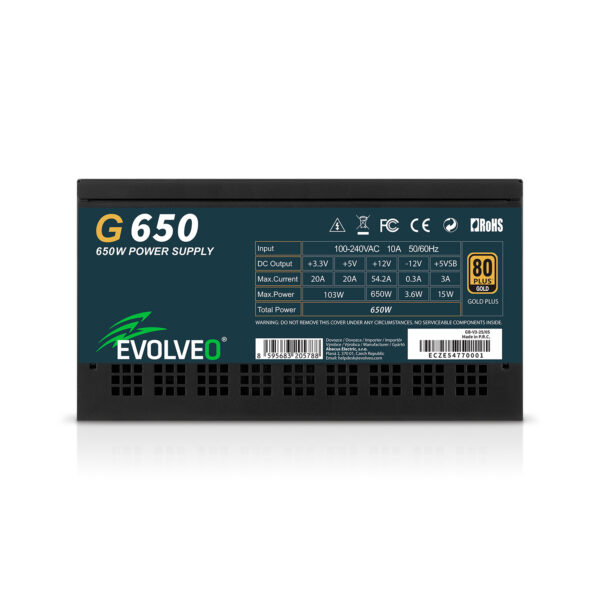 EVOLVEO G650,zdroj650W,ATX3.1,14cm,aPFC,80+GOLD,3YRW