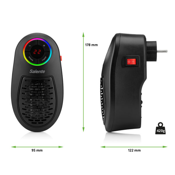 Salente HotHeat, teplovzdušný mini ventilátor, 500 W, černý