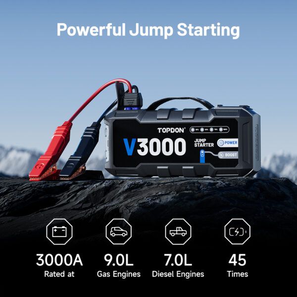 TOPDON Car Jump Starter V3000/3000A/12V vozidla/24000mAh/9l benzín/7l diesel/LED světlo |