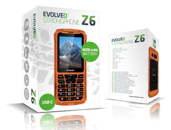 EVOLVEO StrongPhone Z6, vodotěsný odolný Dual SIM telefon, oranžová