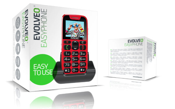 1-6146 EVOLVEO EasyPhone, mobilní telefon pro seniory s nabíjecím stojánkem, červená