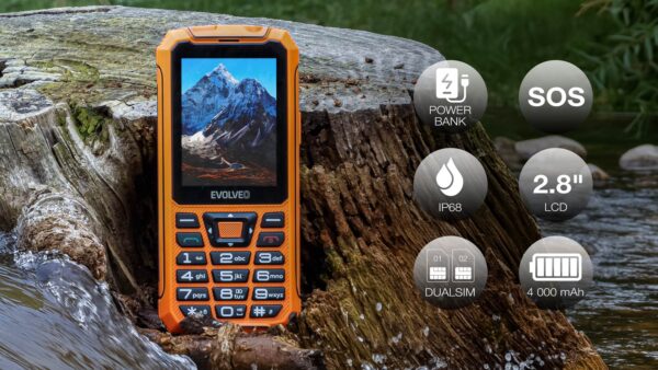 EVOLVEO StrongPhone Z6, vodotěsný odolný Dual SIM telefon, oranžová
