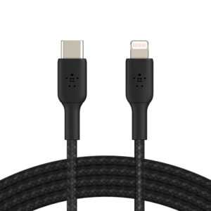 1029_s BELKIN kabel oplétaný USB-C - Lightning, 1m, černý