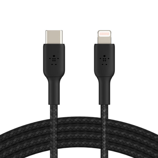 1029_s BELKIN kabel oplétaný USB-C - Lightning, 1m, černý