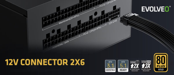 EVOLVEO G650,zdroj650W,ATX3.1,14cm,aPFC,80+GOLD,3YRW