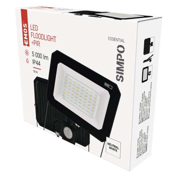 1531234300_E17-ZS2343 EMOS LED REFLEKTOR SIMPO 50W, 5000Lm, 4000K, PIR
