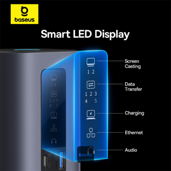 Baseus Dokovací stanice Spacemate 10v1 (USB-C PD 100W, USB-C, 2x USB-A, 2x HDMI) šedá