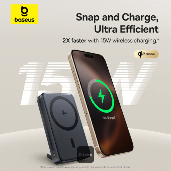 1735132280 Baseus Powerbanka PicoGo Qi2 10000mAh 45W s kabelem USB-C černá