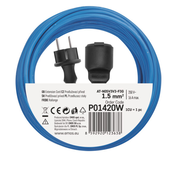1901612000_E13-P01420W EMOS PRODLUŽKA 1Z 20M 1,5MM NEMRZNOUCÍ KABEL