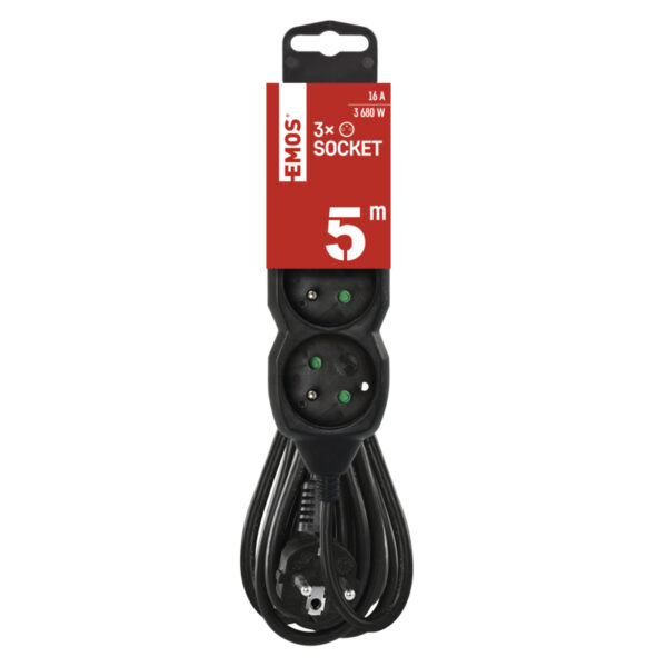 EMOS prodlužovací přívod 3z/5m, černý, 1,5mm