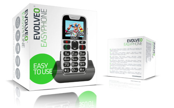 EVOLVEO EasyPhone, mobilní telefon pro seniory s nabíjecím stojánkem, bílá