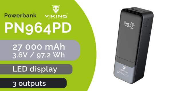 1_PN964PD_1500_EN_1 Viking PN-964PD 27000 mAh/Output:1xUSB-A,2xUSB-C/Input:2xUSB-C/LED display