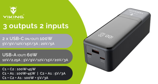 1_PN964PD_1500_EN_2 Viking PN-964PD 27000 mAh/Output:1xUSB-A,2xUSB-C/Input:2xUSB-C/LED display