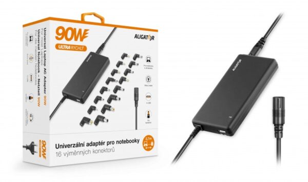 1_s-1755 Univerzální adaptér pro notebooky se 16 výměnnými konektory a USB, 90W