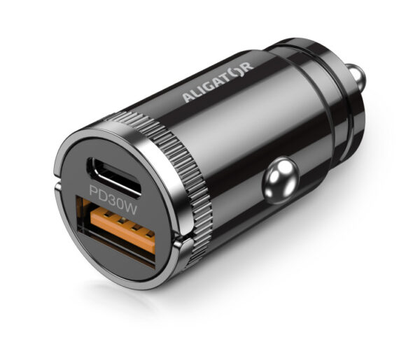 2-464 Aligator mini nabíječka do auta Power Delivery 30W,USB-C + USB-A, USB-C kabel pro iPhone/iPad