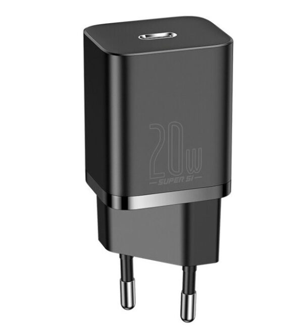 2-6066 Baseus rychlonabíječka do sítě Super Si USB-C PD QC 20W černá s kabelem USB-C/Lightning 1m