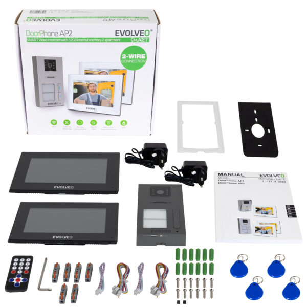 2-6370 EVOLVEO DoorPhone AP2-2 drátový videotelefon pro dva byty s aplikací, černý