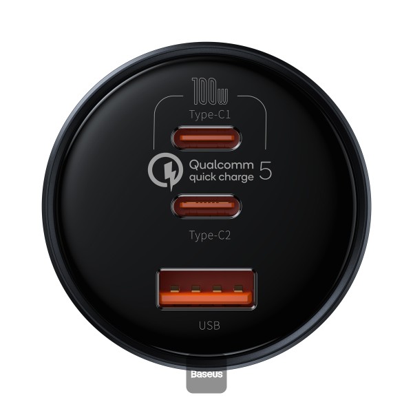 2-6445 Baseus nabíječka do auta 1x USB-A 2x USB-C Quick Charge 5 160W šedá + kabel USB-C