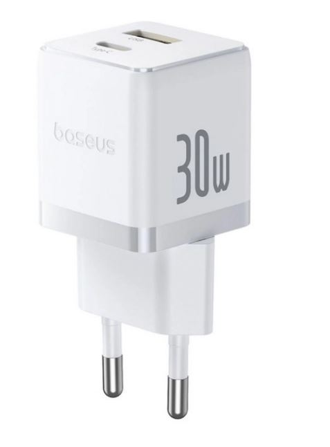 Baseus Rychlonabíječka do sítě Palm 30W 1xUSB-A 1xUSB-C PD QC 3.0 bílá