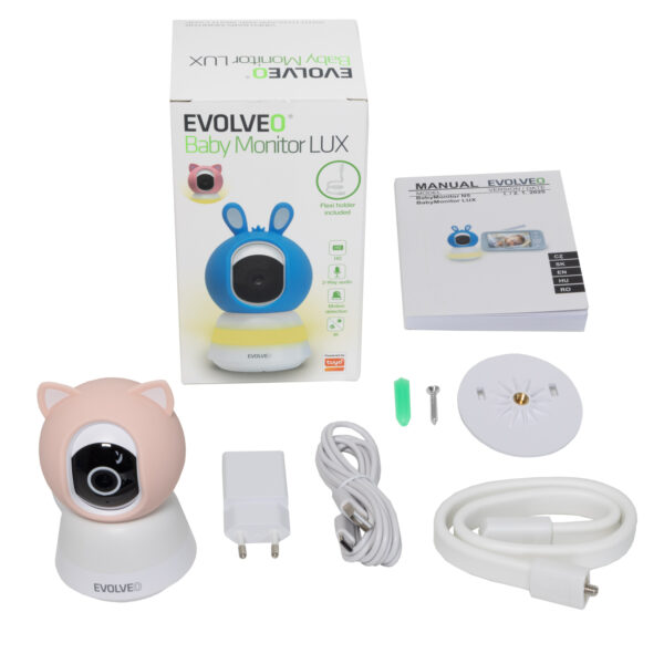 2-6618 EVOLVEO Baby Monitor LUX- Chytrá 360° videochůvička s nočním viděním, detekcí pláče a pohybu, růžová