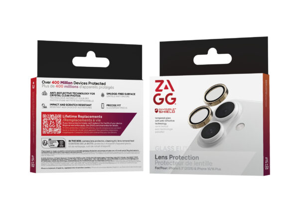 200119621_iPhone-6.3_BRYCE_CameraRings_GLD-GLITTER-Package-Render-3618x2528-90e7895 ZAGG Ochranná čočka Premium pro Apple iPhone 17/16/16+ - zlatá třpytka