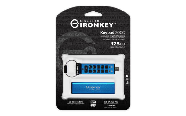 200cBOX128 Kingston Ironkey Keypad 200C/128GB/USB 3.0/USB-C/Modrá