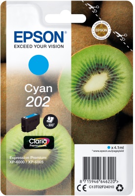 EPSON ink Cyan 202 Premium - singlepack, 4,1ml, 300s, standard