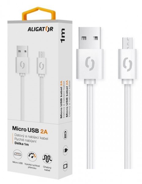 ALIGATOR Datový kabel 2A, Micro USB bílý