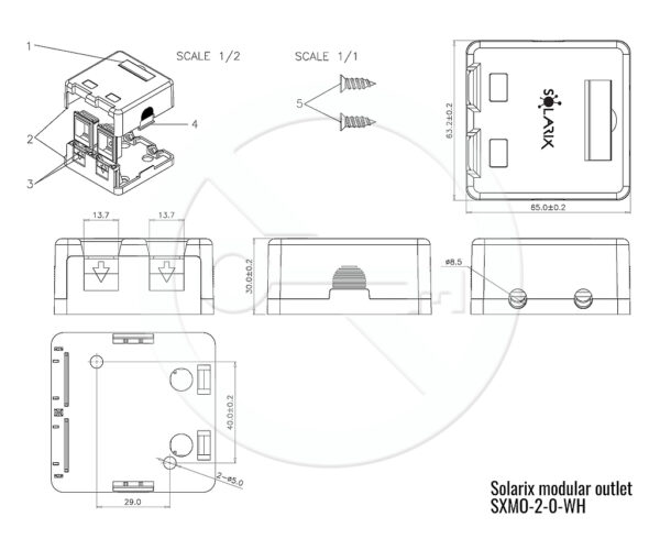 Zásuvka modulární Solarix pro 2 keystony na omítku bílá SXMO-2-0-WH