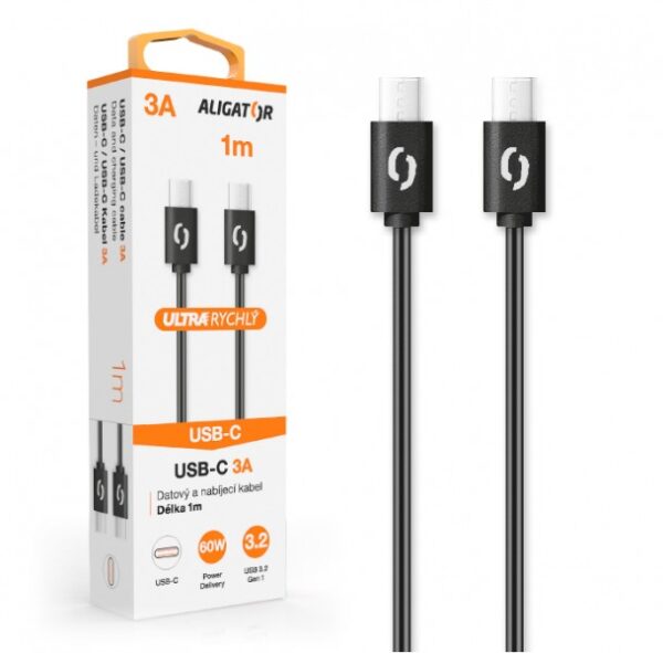 23453_800_600 ALIGATOR Datový kabel POWER 3A, USB-C/USB-C, černý