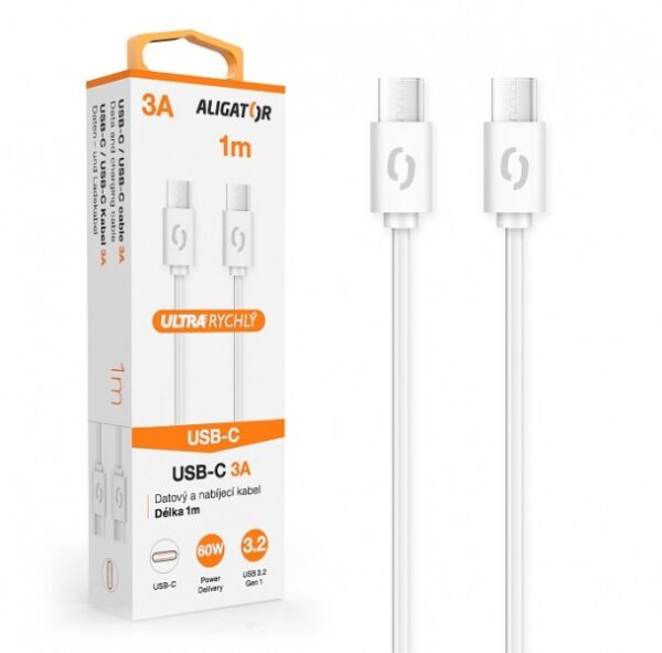 23454_800_600 ALIGATOR Datový kabel POWER 3A, USB-C/USB-C, bílý