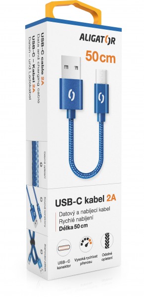 23462_1_800_600 ALIGATOR PREMIUM 2A kabel, 50cm USB-C, modrá