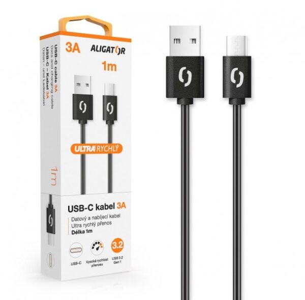 23730_800_600 ALIGATOR Datový kabel POWER 3A, USB-C 1m černý
