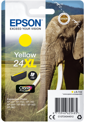 24xl_y_elephant_png Epson Singlepack Yellow 24XL Claria Photo HD Ink