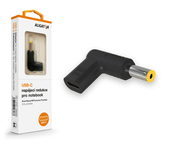 25686_800_600 Aligator USB-C napájecí redukce 5,5x2,5 mm pro notebooky Acer/Asus/HP/Lenovo/Toshiba