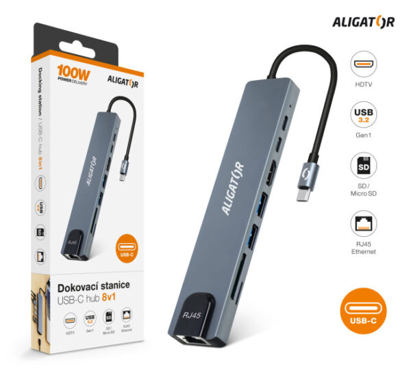 26430_3_800_600_s-1 Aligator Dokovací stanice USB-C / Hub 8v1 (USB-C / 2xUSB / SD / MicroSD/ HDTV / RJ45)