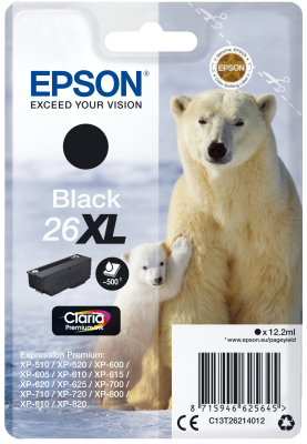 26xl_k_polar_bear_png Epson Singlepack Black 26XL Claria Premium Ink
