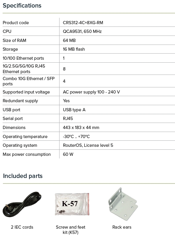 MikroTik CRS312-4C+8XG-RM Cloud Router Switch
