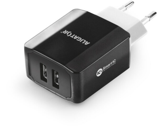 3-5523 Chytrá síťová nabíječka ALIGATOR 3.4A, 2xUSB, smart IC, černá, kabel pro iPhone/iPad 2A