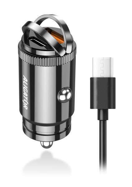 3-617 Aligator mini nabíječka do auta Power Delivery 30W, USB-C + USB-A, USB-C/USB-C kabel