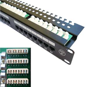 3033_pp24port_HORNI_400_s DATACOM Patch panel 24x RJ-45,Cat5e UTP, 19" s vyvázáním, horní zářez