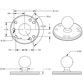 RAM Mounts adaptér, kovový, AMPS vzor děr, čep 1"
