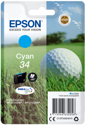 Epson Singlepack Cyan 34 DURABrite Ultra Ink