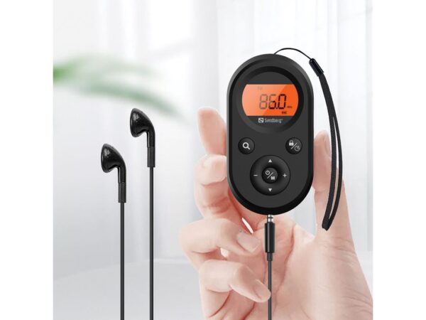 Sandberg kapesní FM+AM rádio Recharge, dobíjecí baterie, display, černá