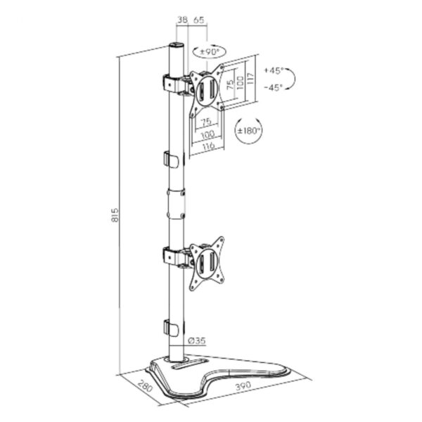 4-715 Držák monitoru Brateck LDT66-T02V dva kloubové úchyty nad sebou na tyčovém držáku samostatně stojící