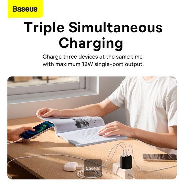 4-808 Baseus nabíječka do sítě Compact 3xUSB 17W černá